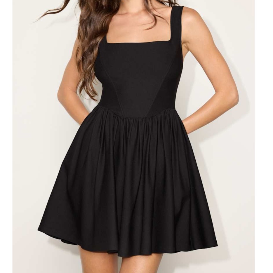 New Lulus Gazelle Black Ponte Knit Square Neck Princess Skater Mini Dress Xs